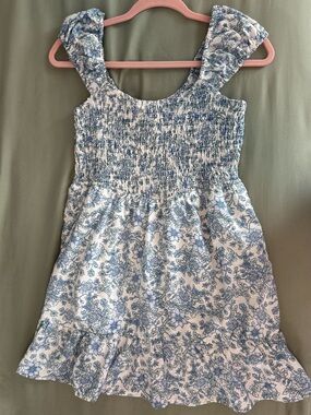 indulge White Mini Dress with Blue Floral Print